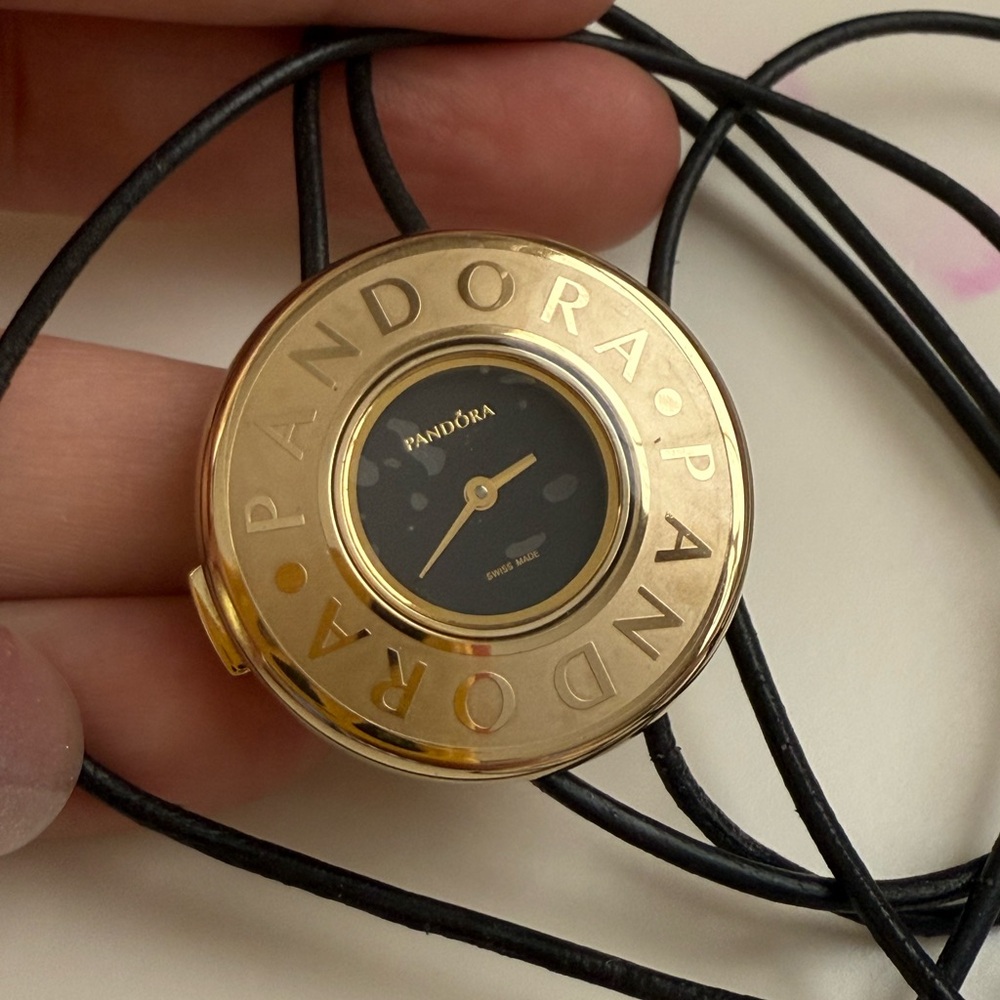 Pandora Retired 18k Gold Plated and Black Pendant Watch #812042BK